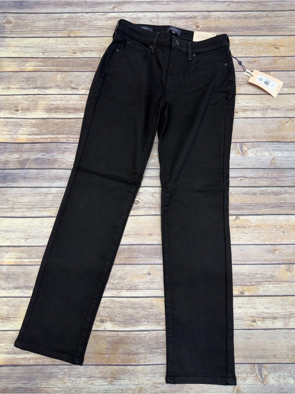 NYDJ Petite Size Sheri Slim Mid Rise Stretch Denim Jeans Black Size 2P